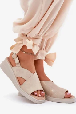 Boto Sandały Na Koturnie*Sandały Damskie Na Koturnie Z Eko Skóry Złote Quilara Złoty