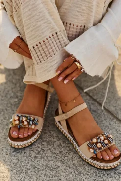 Damskie buty S.Barski Sandały Na Koturnie*Sandały Damskie Na Koturnie I Platformie Z Ozdobami S.Barski HY056 Beżowe