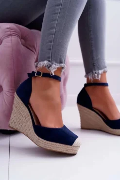Boto Sandały Na Koturnie*Sandały Damskie Na Koturnie Lniane Granatowe Tammaris