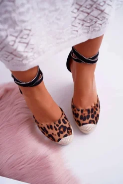 Outlet Boto Sandały Damskie Na Koturnie Lniane Leopard Canterola