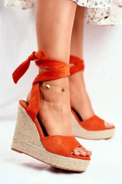 Boto Sandały Na Koturnie*Sandały Damskie Na Koturnie Wiązane Pomarańczowe Belleza
