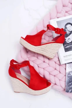 Boto Sandały Na Koturnie*Sandały Damskie Na Koturnie Platforma Czerwone Begest