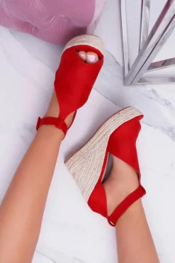 Boto Sandały Na Koturnie*Sandały Damskie Na Koturnie Platforma Czerwone Begest