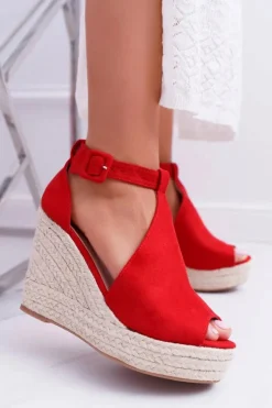 Boto Sandały Na Koturnie*Sandały Damskie Na Koturnie Platforma Czerwone Begest