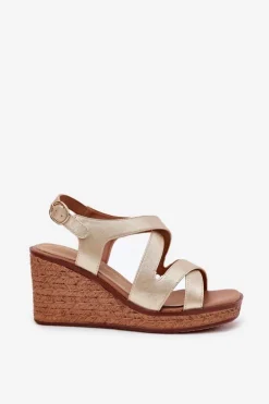 Damskie Buty Sergio Leone Sandały Damskie Na Koturnie Sergio Leone SK223 Złote