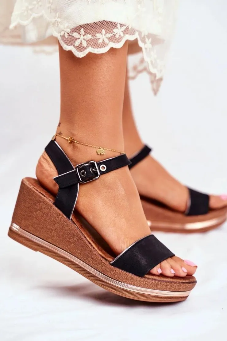 Damskie Evento Sandały Damskie Na Koturnie Czarne Monroe