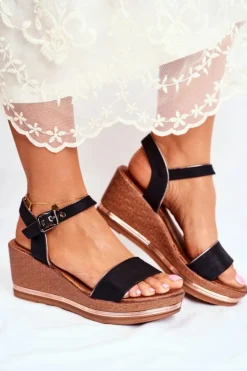 Damskie Evento Sandały Damskie Na Koturnie Czarne Monroe