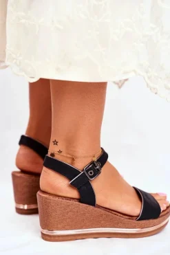 Damskie Evento Sandały Damskie Na Koturnie Czarne Monroe