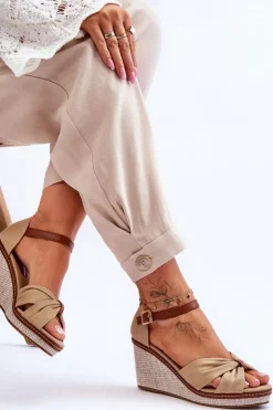 Outlet Boto Sandały Damskie Na Koturnie Beżowe Daphne