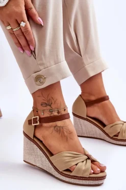 Outlet Boto Sandały Damskie Na Koturnie Beżowe Daphne