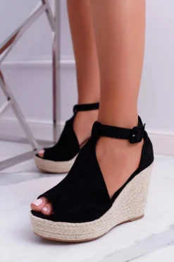 Online Boto Sandały Damskie Na Koturnie Platforma Czarne Begest