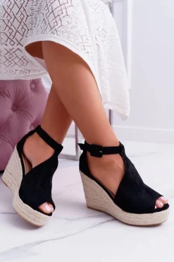 Online Boto Sandały Damskie Na Koturnie Platforma Czarne Begest