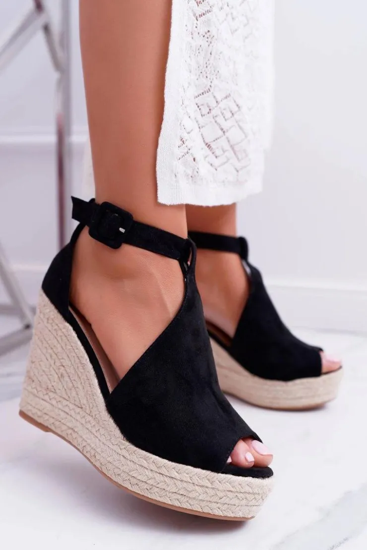 Online Boto Sandały Damskie Na Koturnie Platforma Czarne Begest