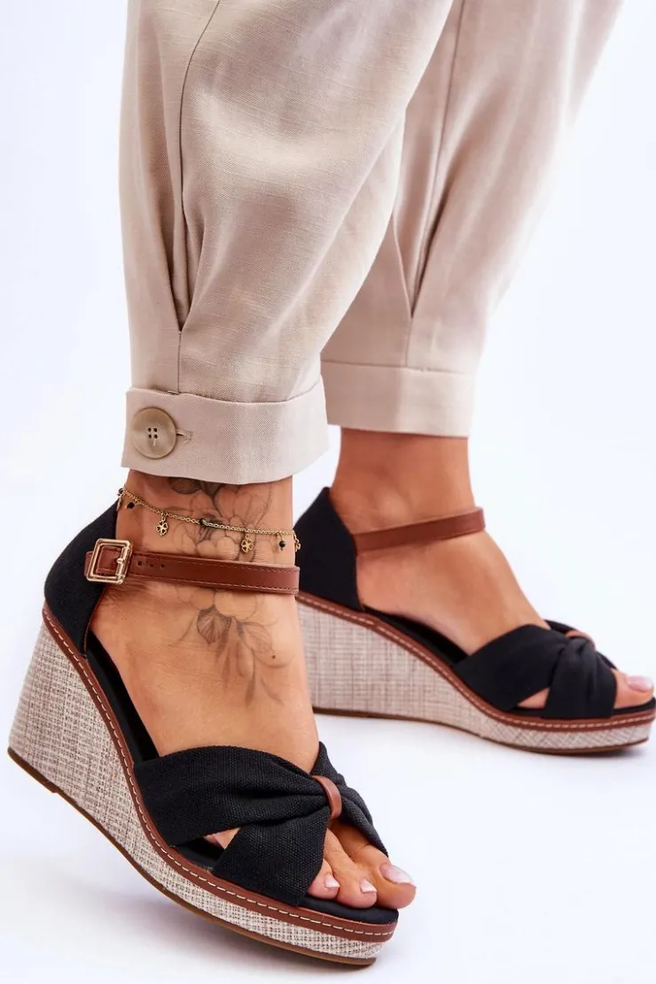 Boto Sandały Na Koturnie*Sandały Damskie Na Koturnie Czarne Daphne Czarny