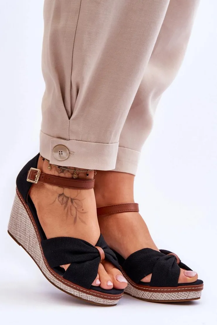 Boto Sandały Na Koturnie*Sandały Damskie Na Koturnie Czarne Daphne Czarny