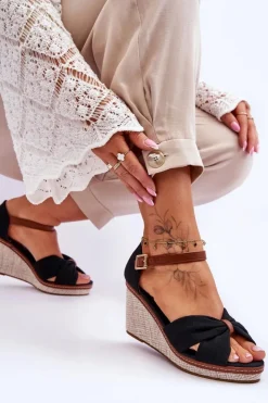 Boto Sandały Na Koturnie*Sandały Damskie Na Koturnie Czarne Daphne Czarny