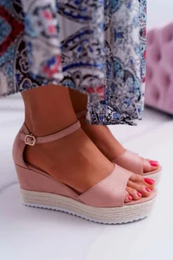 Damskie Boto Sandały Damskie Na Koturnie Platformie Zamszowe Różowe Delima
