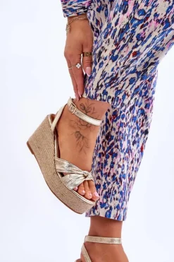 Damskie Boto Sandały Damskie Na Koturnie Złote Kendall