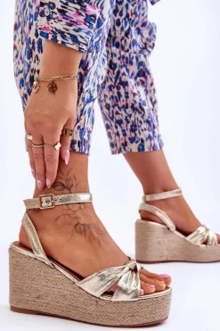 Damskie Boto Sandały Damskie Na Koturnie Złote Kendall