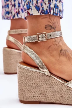 Damskie Boto Sandały Damskie Na Koturnie Złote Kendall