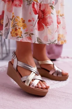 Best Maciejka Sandały Damskie Na Koturnie Skórzane ESP27-25/00-1