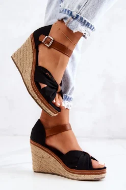 Big Star Shoes Sandały Big Star|Sandały Na Koturnie*Sandały Damskie Na Koturnie Big Star JJ274937 Czarne