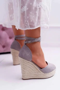 Damskie Boto Sandały Damskie Na Koturnie Lniane Szare Canterola