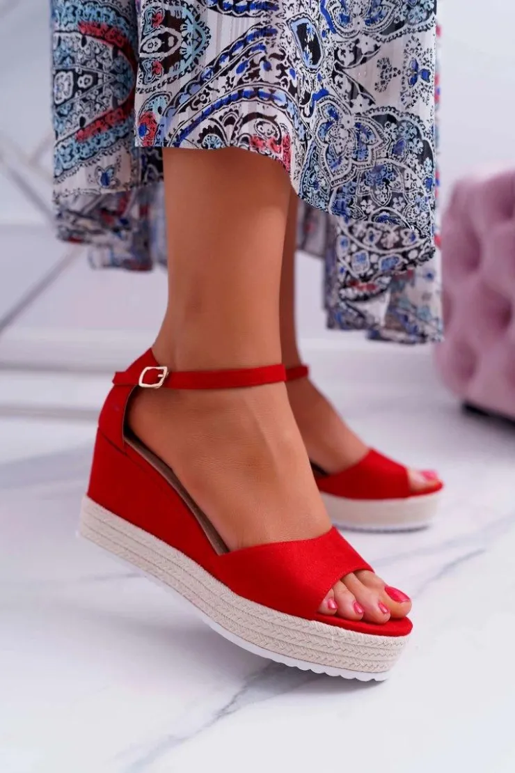Online Boto Sandały Damskie Na Koturnie Platformie Zamszowe Czerwone Delima
