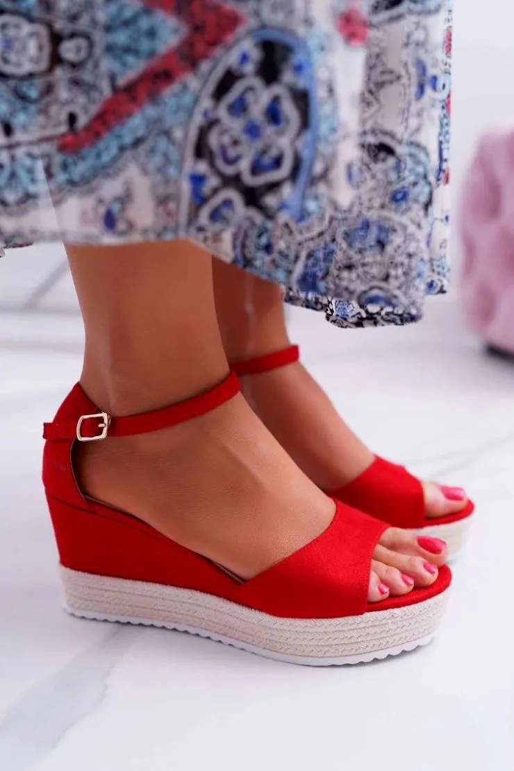 Online Boto Sandały Damskie Na Koturnie Platformie Zamszowe Czerwone Delima