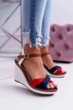 Outlet Boto Sandały Damskie Na Koturnie Granatowe Kaisha