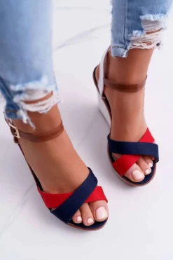 Outlet Boto Sandały Damskie Na Koturnie Granatowe Kaisha