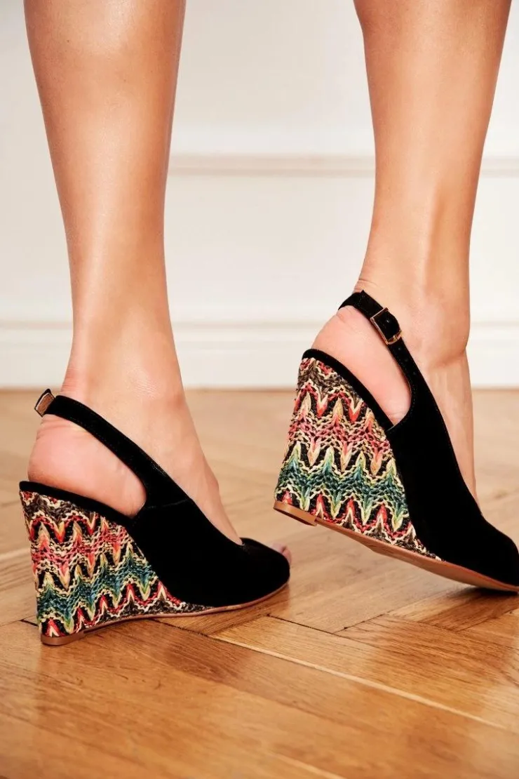 Laura Messi Sandały Na Koturnie*Sandały Damskie Na Koturnie Skórzane Czarne 1964