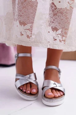 New Boto Sandały Damskie Na Koturnie Eleganckie Srebrne Meryl