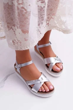 New Boto Sandały Damskie Na Koturnie Eleganckie Srebrne Meryl