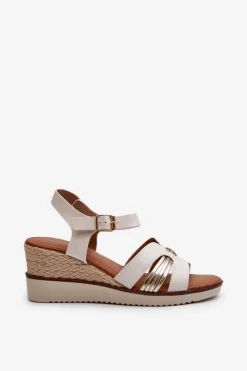 Clearance Evento Sandały Damskie Na Koturnie Z Plecionką Złote Starlenna