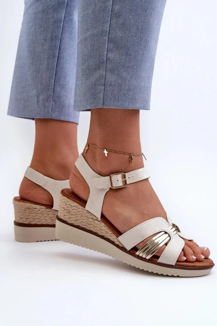 Clearance Evento Sandały Damskie Na Koturnie Z Plecionką Złote Starlenna