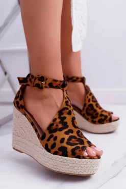 Outlet Boto Sandały Damskie Na Koturnie Platforma Leopard Begest
