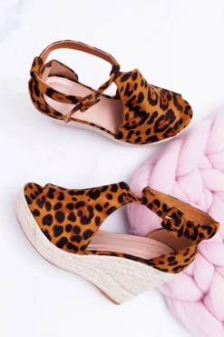 Outlet Boto Sandały Damskie Na Koturnie Platforma Leopard Begest