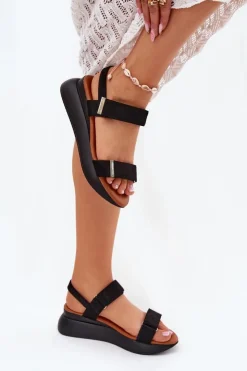 Damskie Boto Sandały Damskie Na Koturnie Czarne Monera