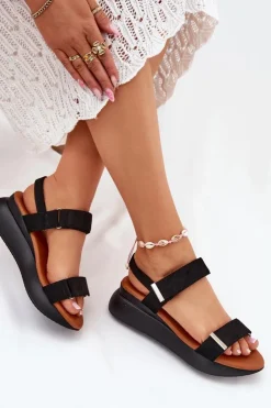 Damskie Boto Sandały Damskie Na Koturnie Czarne Monera