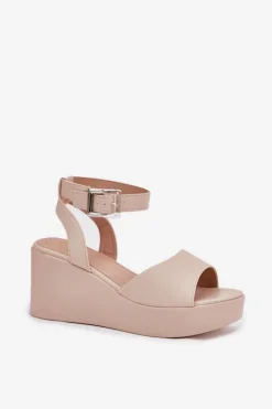 Hot Boto Sandały Damskie Na Koturnie Beżowe Efrina