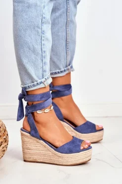 Damskie Boto Sandały Damskie Na Koturnie Espadryle Niebieskie Ollie