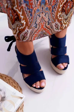 Boto Sandały Na Koturnie*Sandały Damskie Na Koturnie Granatowe Yenga