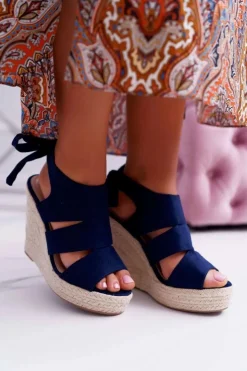 Boto Sandały Na Koturnie*Sandały Damskie Na Koturnie Granatowe Yenga