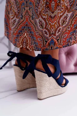 Boto Sandały Na Koturnie*Sandały Damskie Na Koturnie Granatowe Yenga