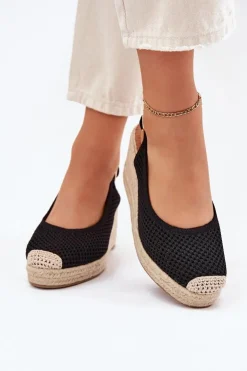 Outlet Boto Sandały Damskie Na Koturnie Z Plecionką Czarne Tulliata Czarny