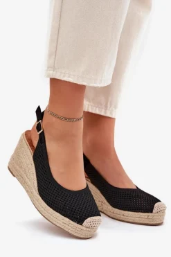 Outlet Boto Sandały Damskie Na Koturnie Z Plecionką Czarne Tulliata Czarny