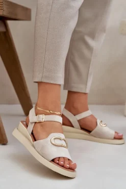 Boto Sandały Na Koturnie*Sandały Damskie Na Koturnie Z Ozdobą Beżowe Salianes Beżowy