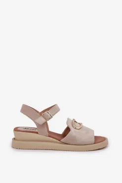 Boto Sandały Na Koturnie*Sandały Damskie Na Koturnie Z Ozdobą Beżowe Salianes Beżowy