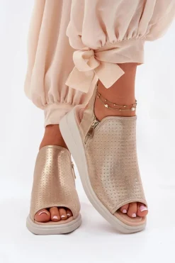 Boto Sandały Z Cholewką|Sandały Na Koturnie*Sandały Damskie Na Koturnie Złote Mevinette Złoty